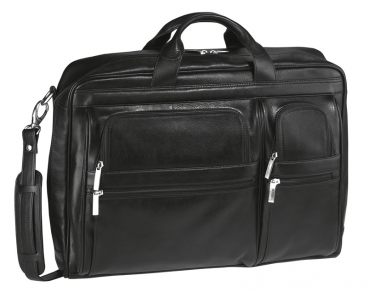 Aktentasche mit Laptop Fach, 1 verstellbarer Schulterriemen / abnehmbar, 1 Kurzgriff, 1 Hauptfach, 1 Laptop Fach, 5 Steckfächer, 5 Reißverschlussfächer, 1 abnehmbarer Ausweis Anhänger, 1 Organizer